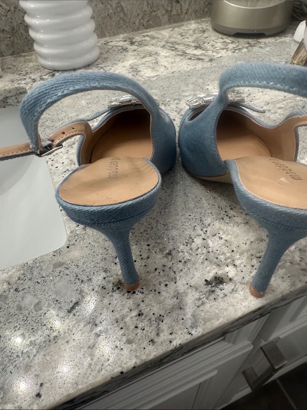 Madden Girl Light Blue Crystal Buckle Pointed Slingback Heels - Picture 3 of 4